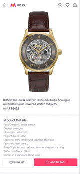 Boss Automatic Black Textured Skeleton Dial