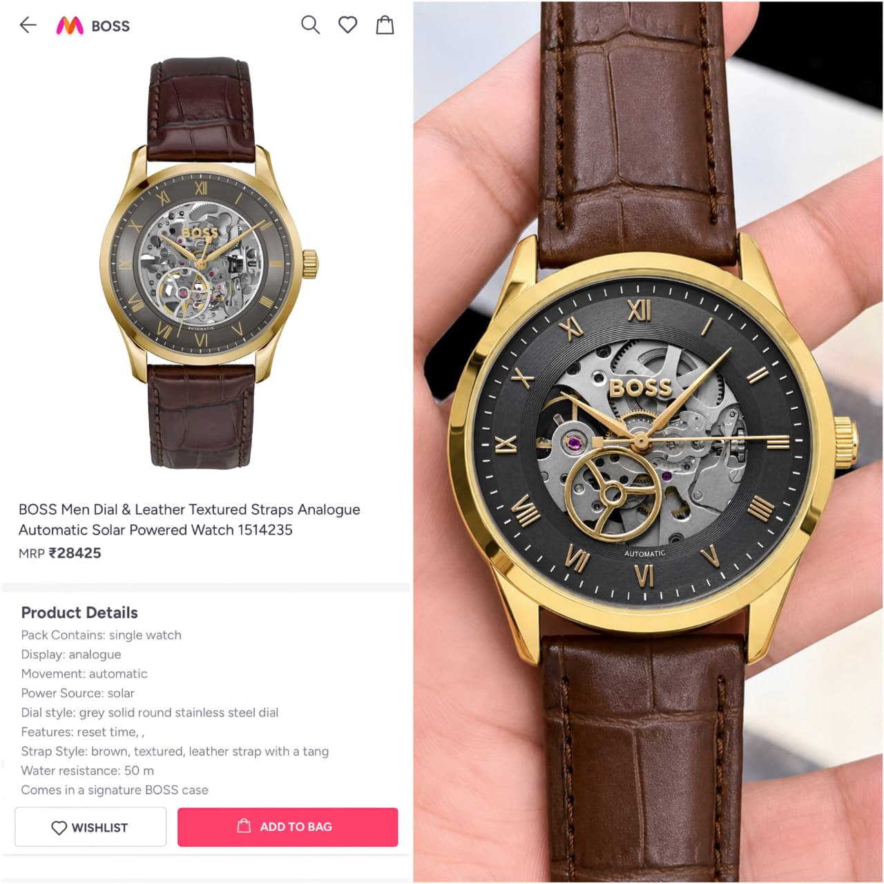 Boss Automatic Black Textured Skeleton Dial