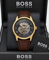 Boss Automatic Black Textured Skeleton Dial