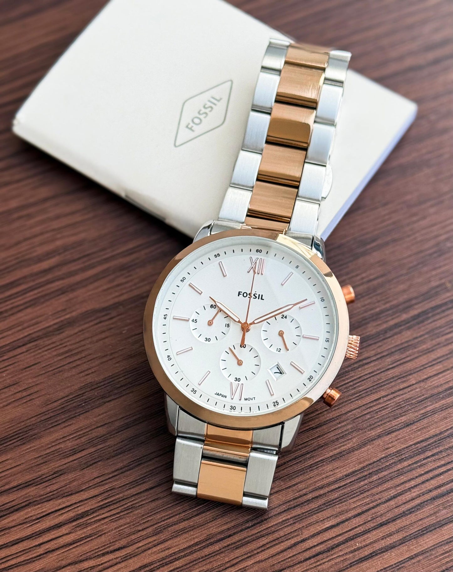 Fossil Chronograph White Dial Two-Tone