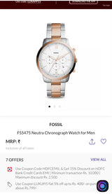 Fossil Chronograph White Dial Two-Tone