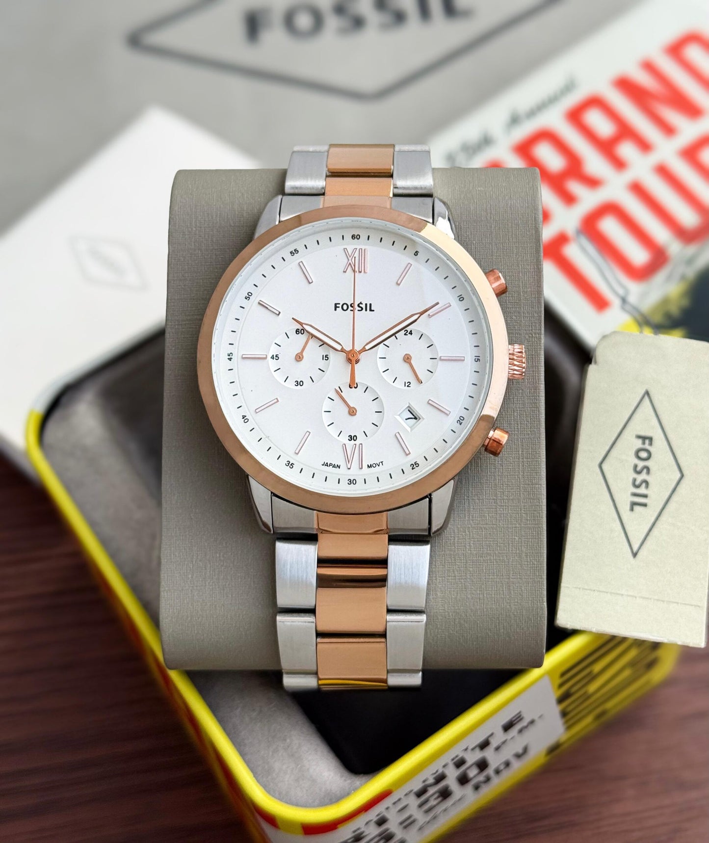 Fossil Chronograph White Dial Two-Tone