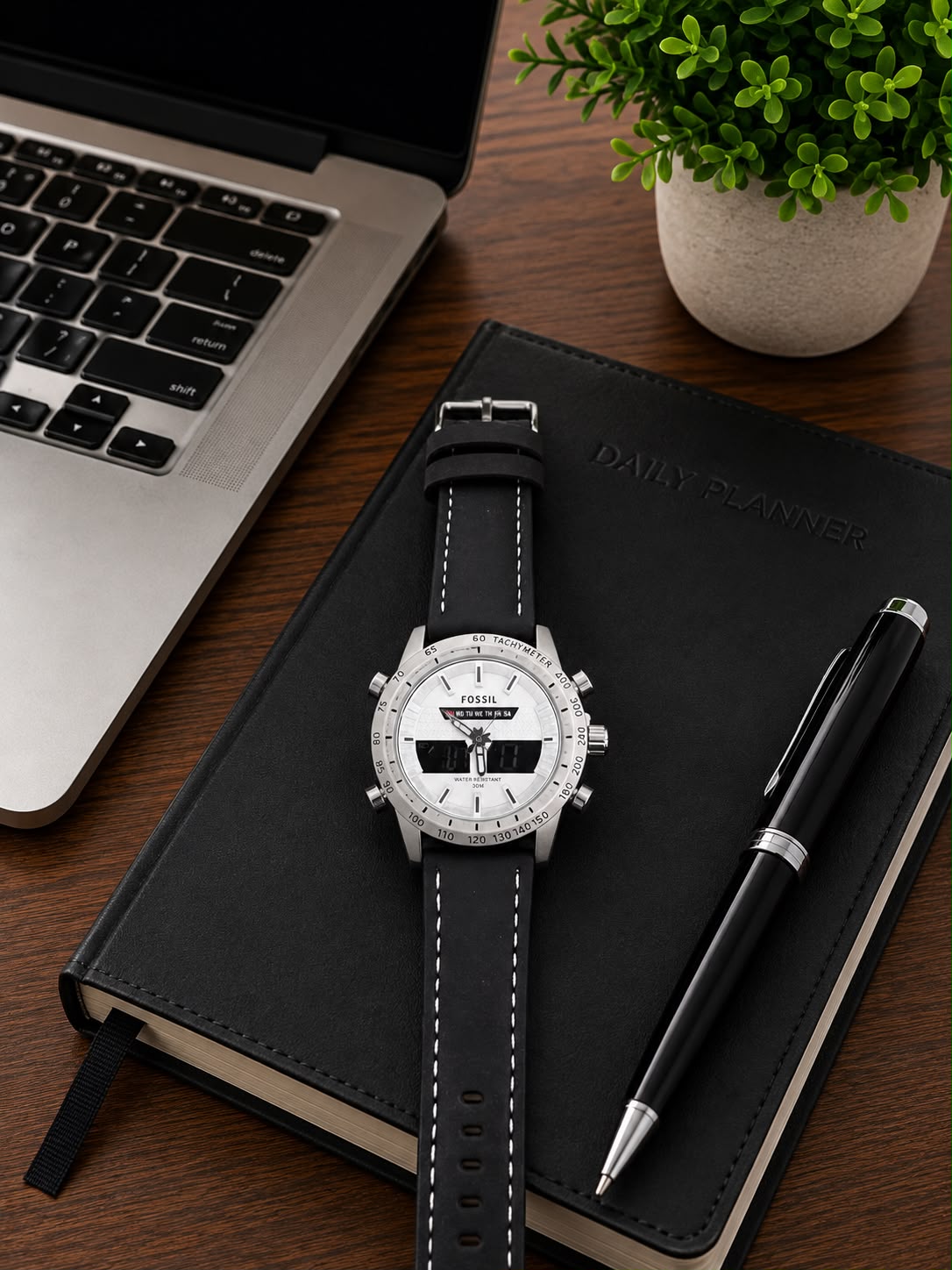 Fossil Digital White Black Analog