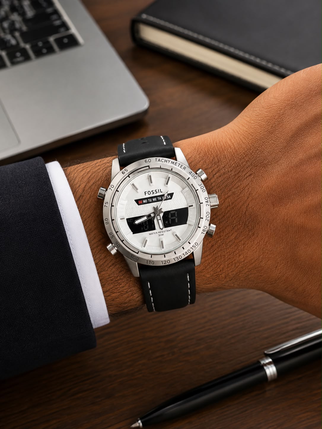 Fossil Digital White Black Analog