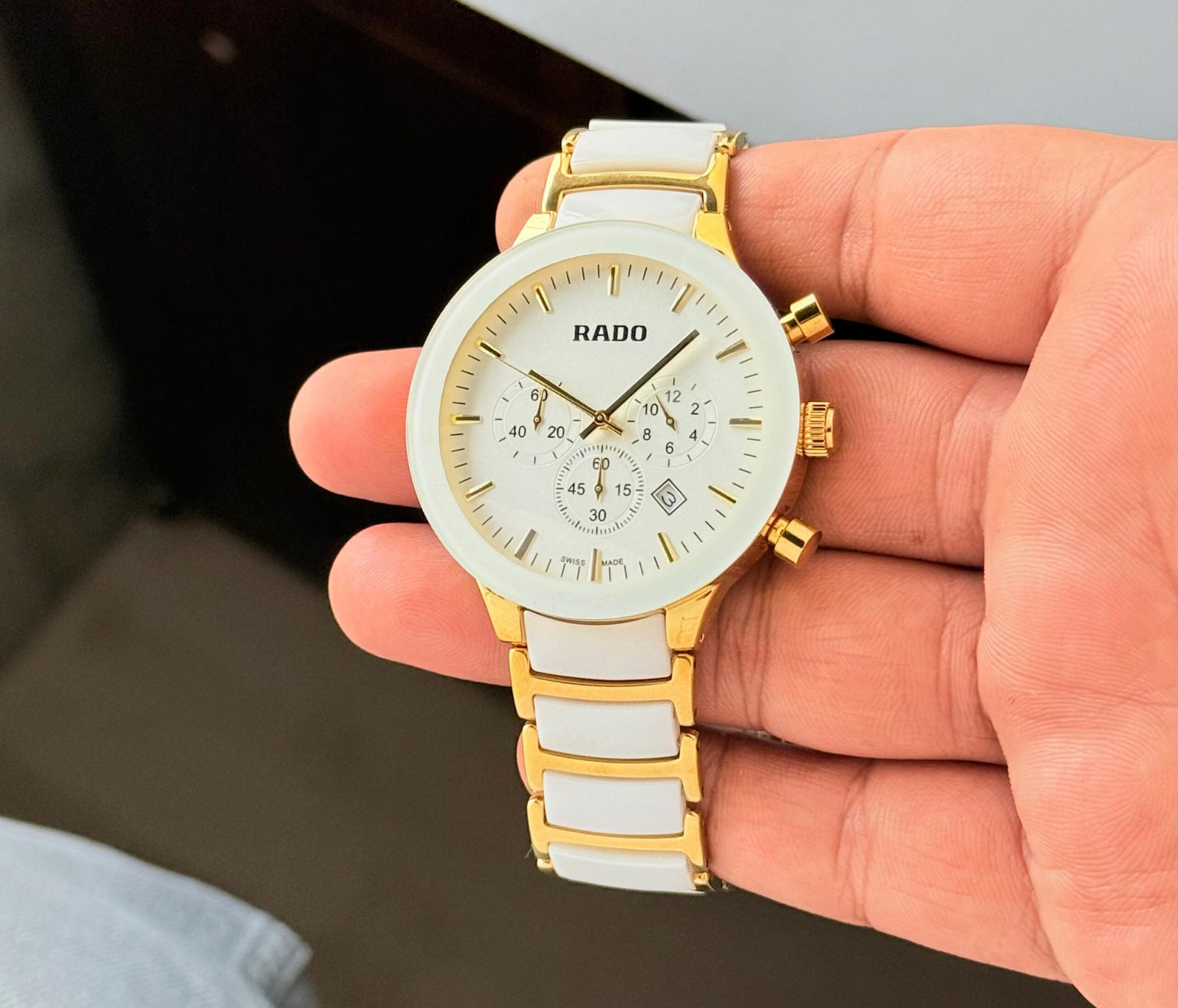 Rado Centrix Chronograph White &amp; Gold Ceramic