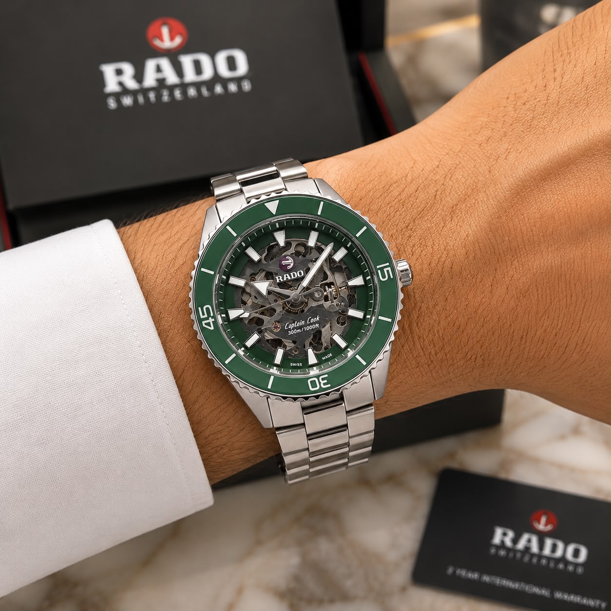 Rado Captain Cook Ceramic Green Skeleton Dial