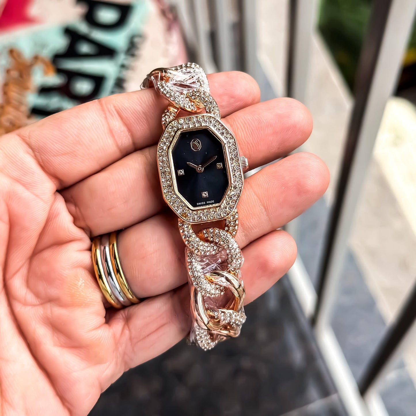 Swarovski Rose Gold Black Diamond Dial