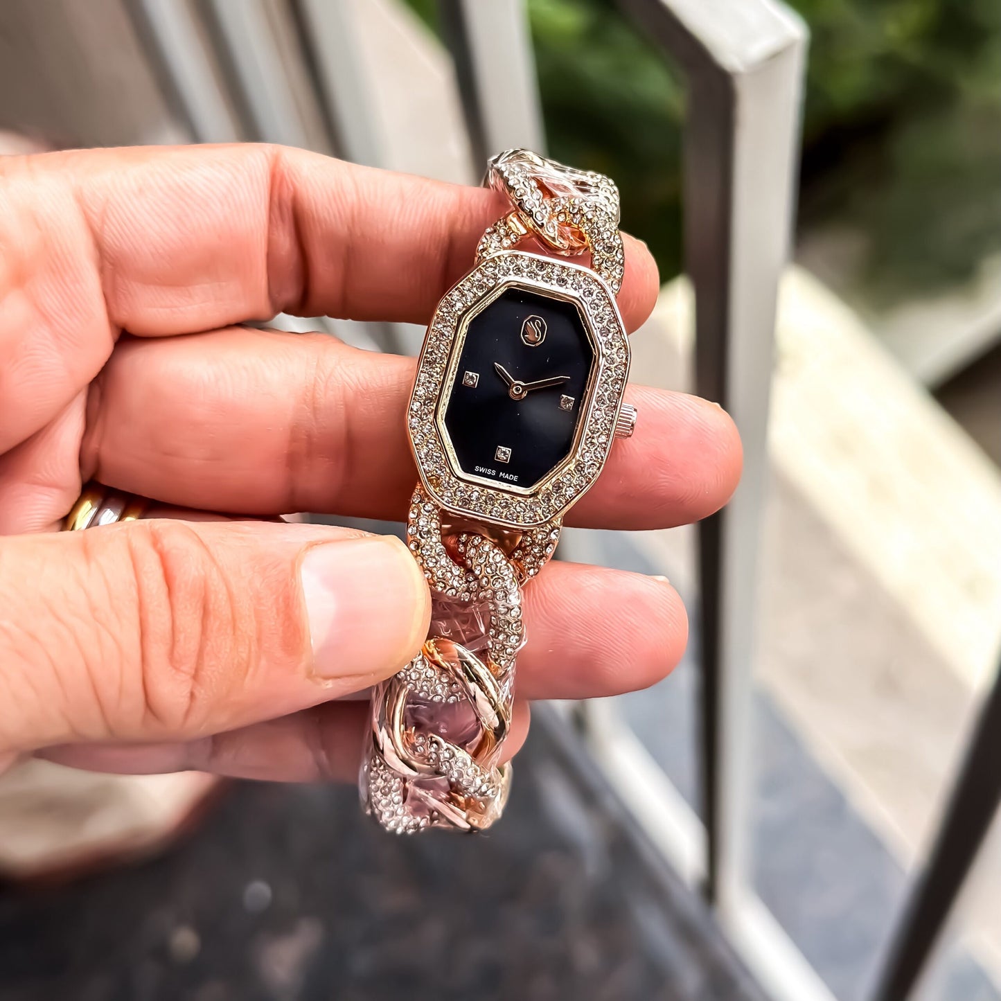Swarovski Rose Gold Black Diamond Dial