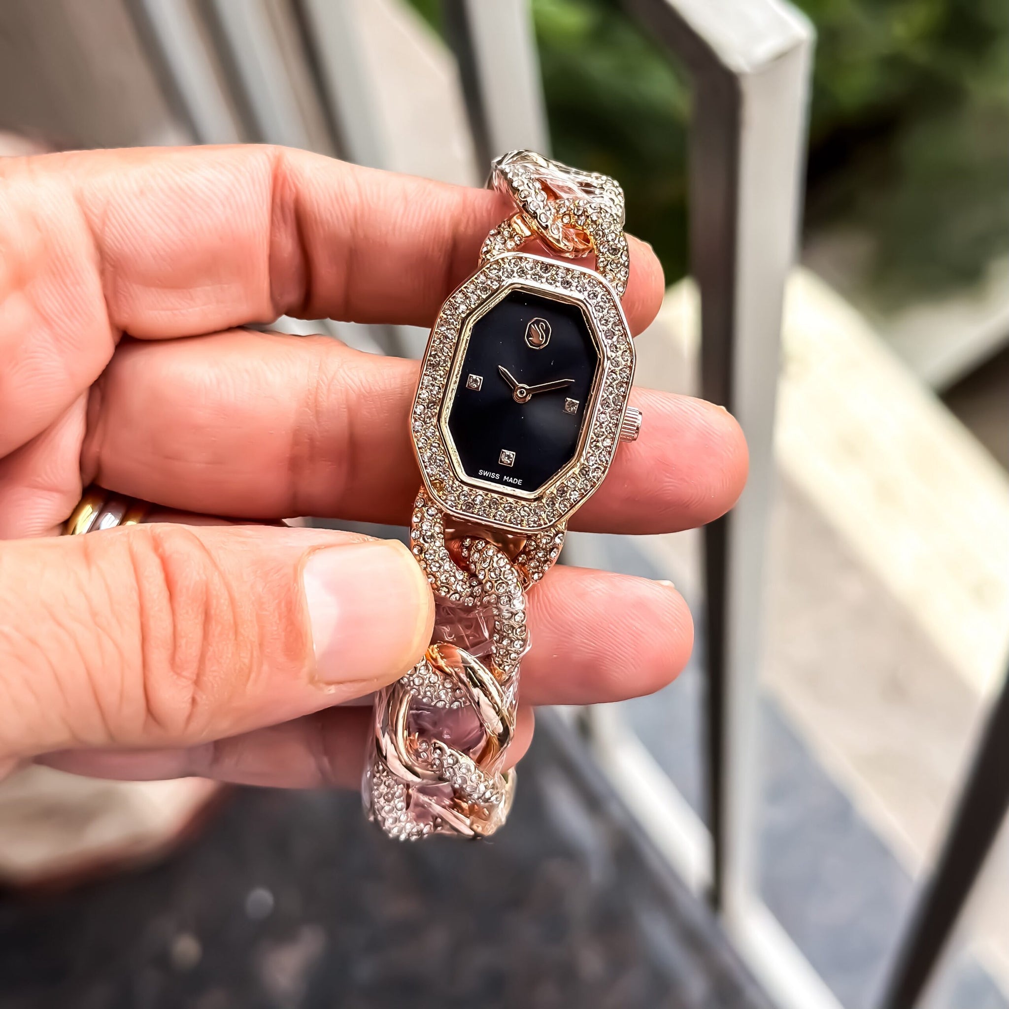 Swarovski Rose Gold Black Diamond Dial