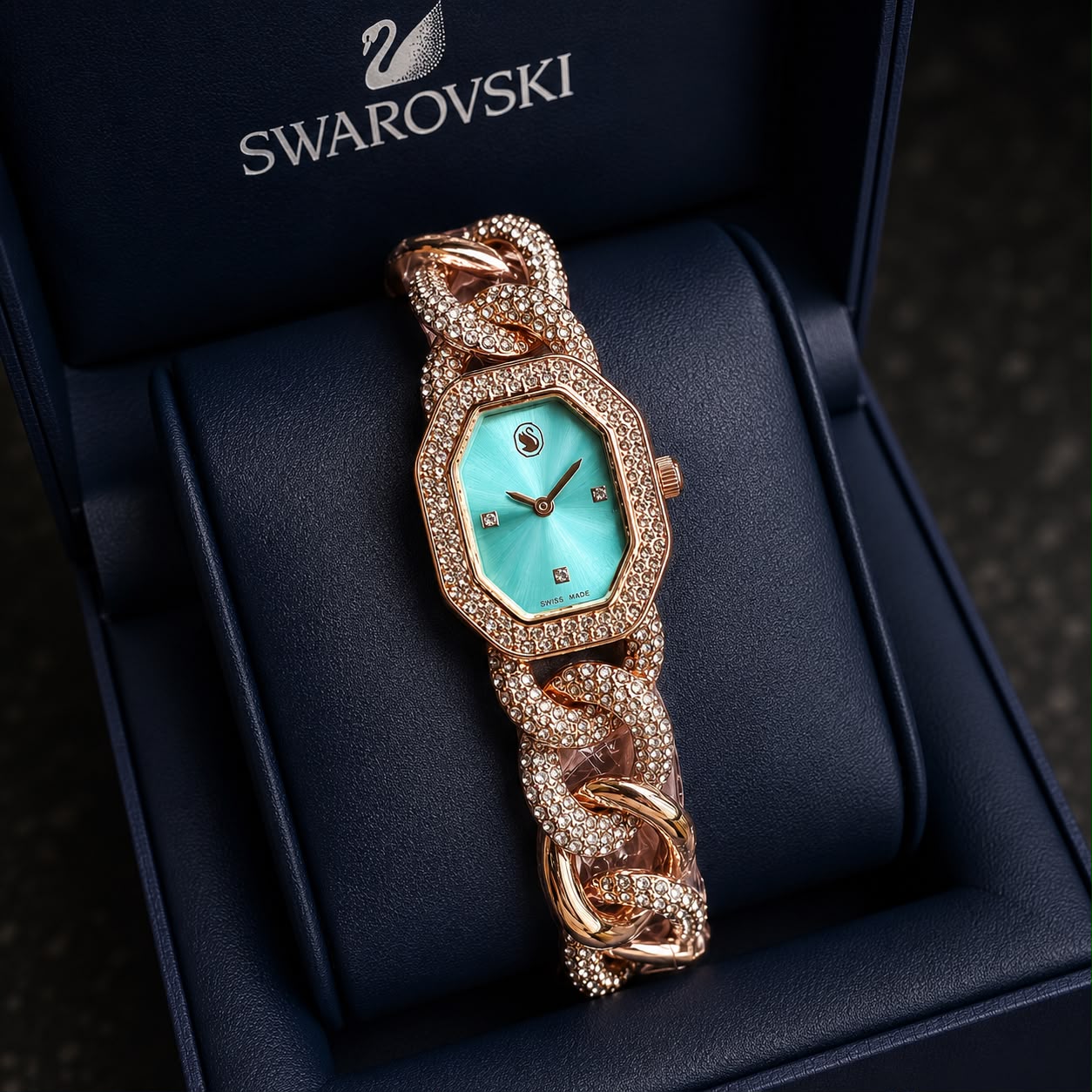 Swarovski Rose Gold Blue Diamond Dial