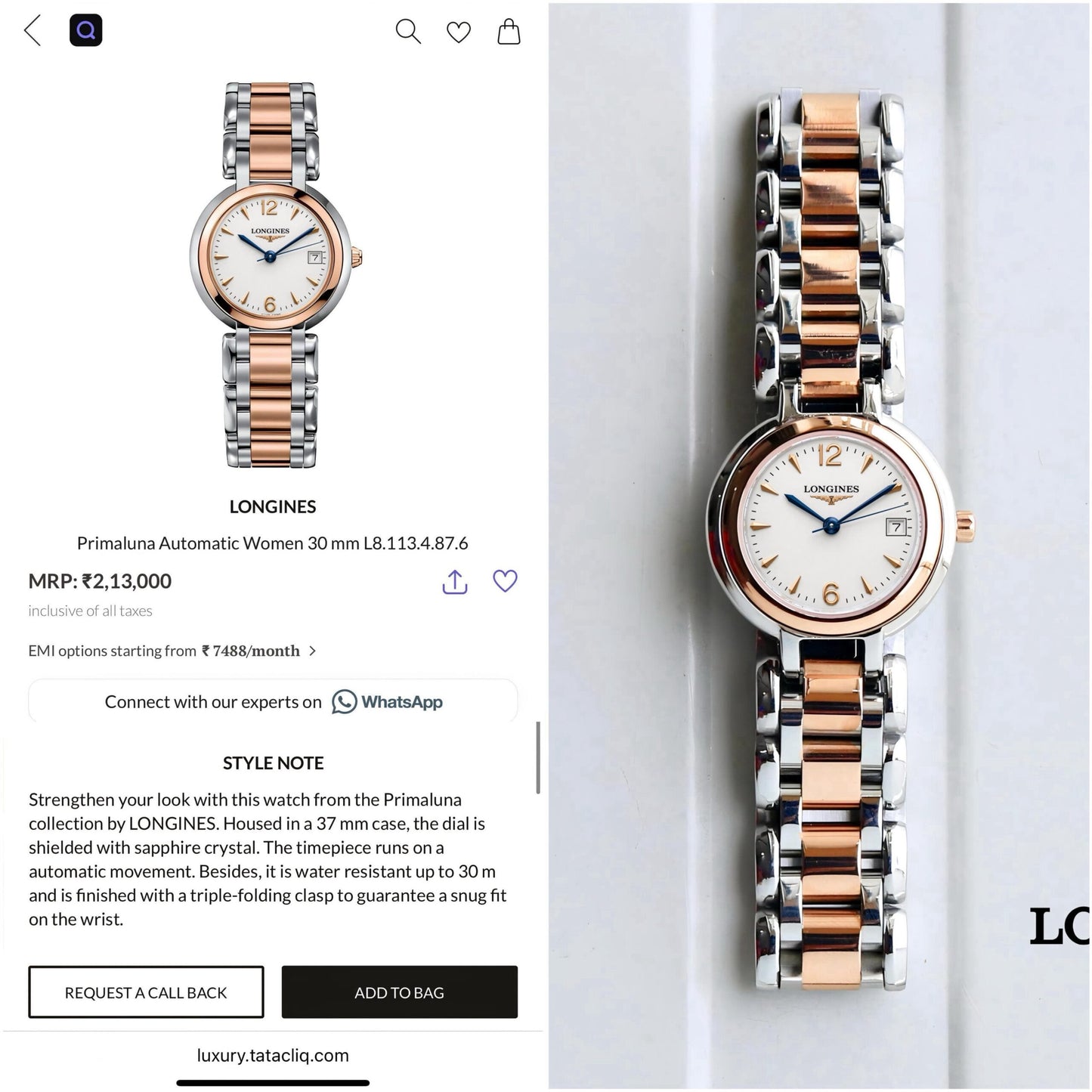 Longines PrimaLuna Silver Rose Gold
