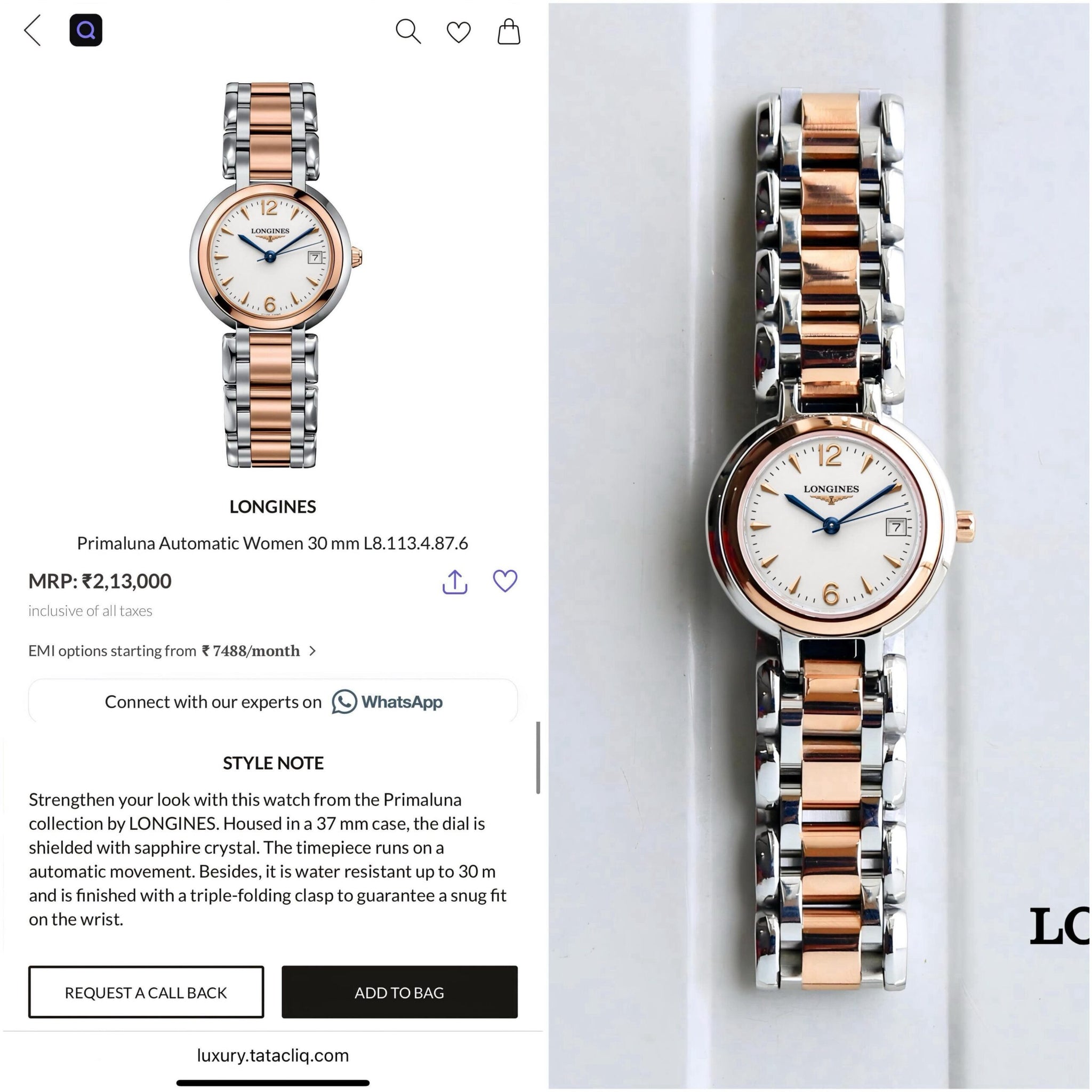 Longines PrimaLuna Silver Rose Gold