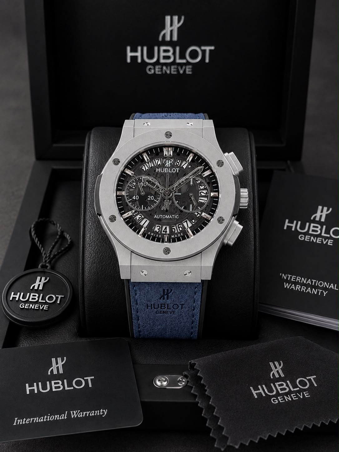 Hublot Big Bang Black Dial Blue Leather Chronograph