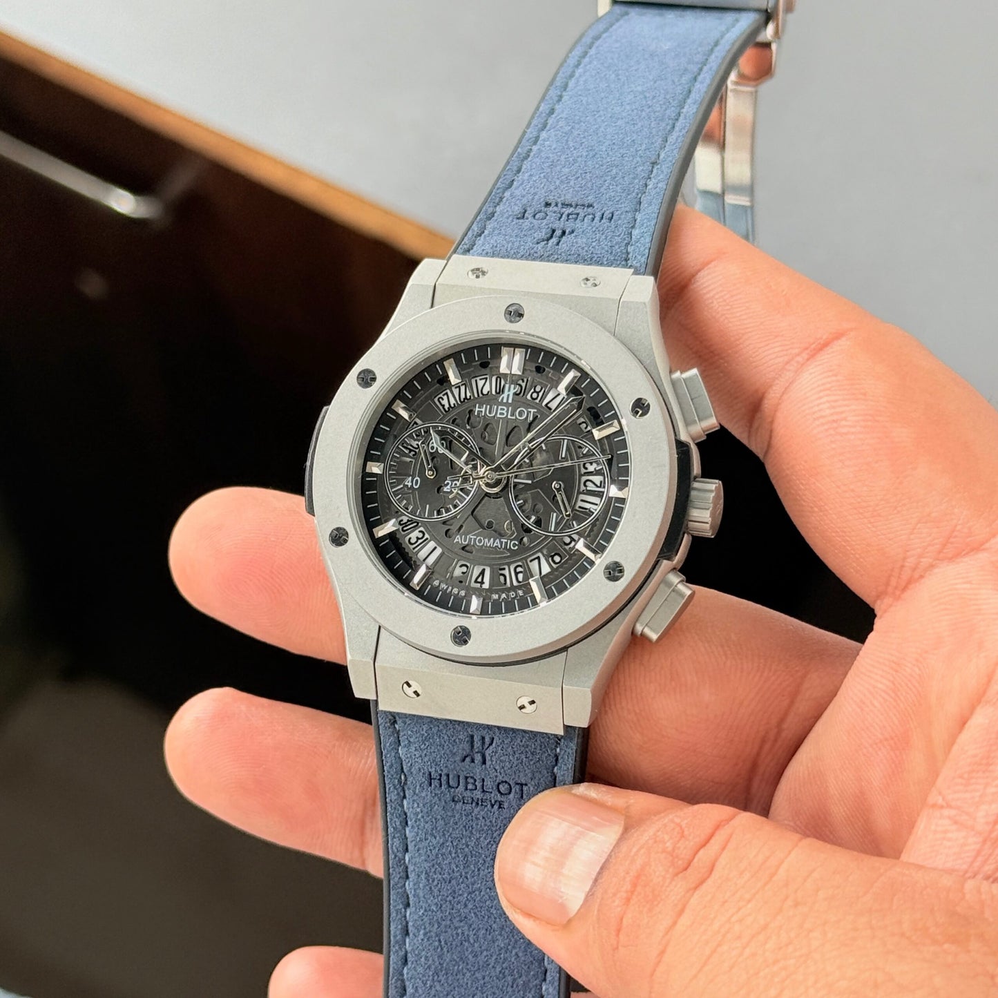 Hublot Big Bang Black Dial Blue Leather Chronograph