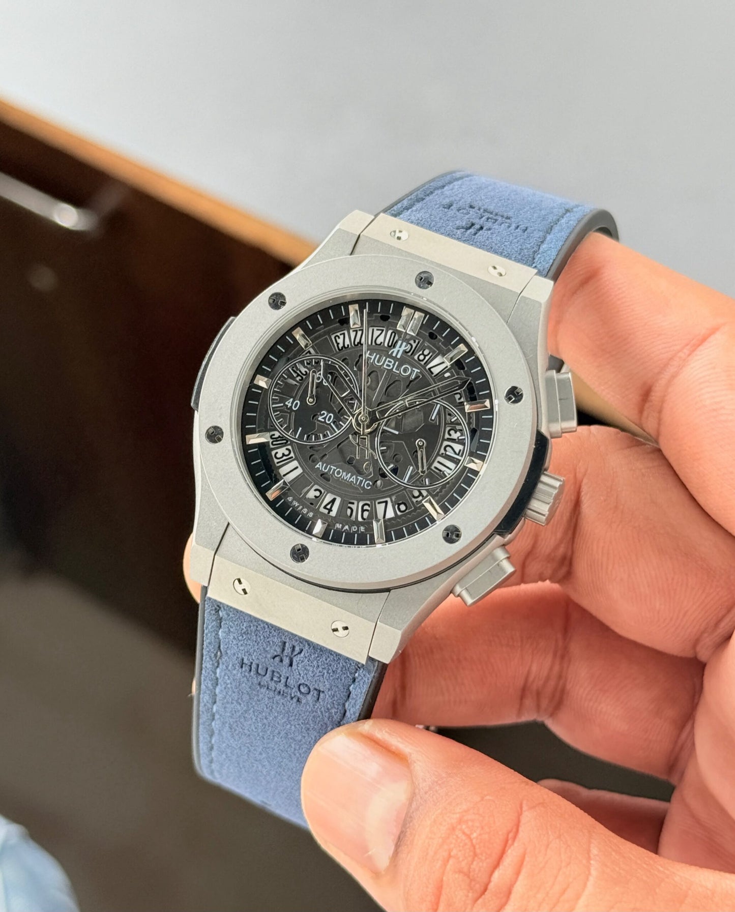 Hublot Big Bang Black Dial Blue Leather Chronograph