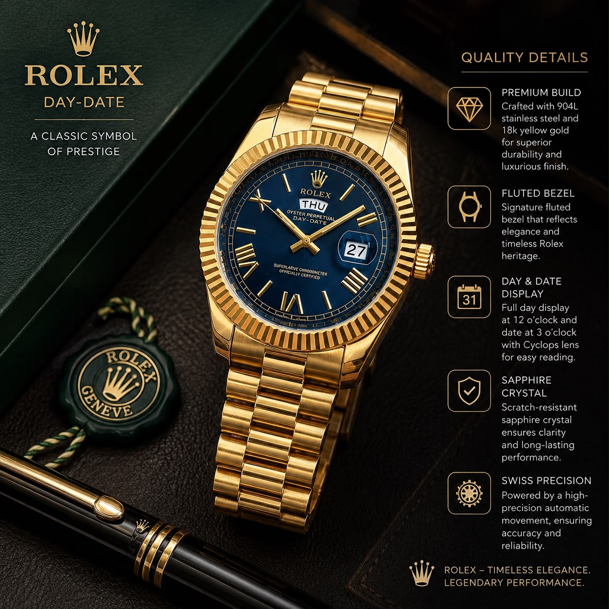 Rolex Oyster Perpetual Day &amp; Date Blue Dial