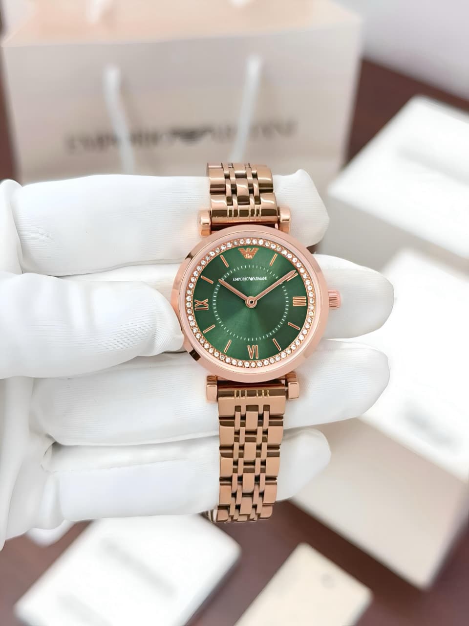 Emporio Armani Slim Rose Gold Diamond Dial