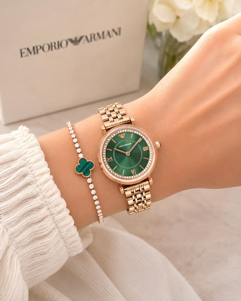 Emporio Armani Slim Rose Gold Diamond Dial