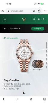 Rolex Sky-Dweller White Dial Rose Gold Automatic