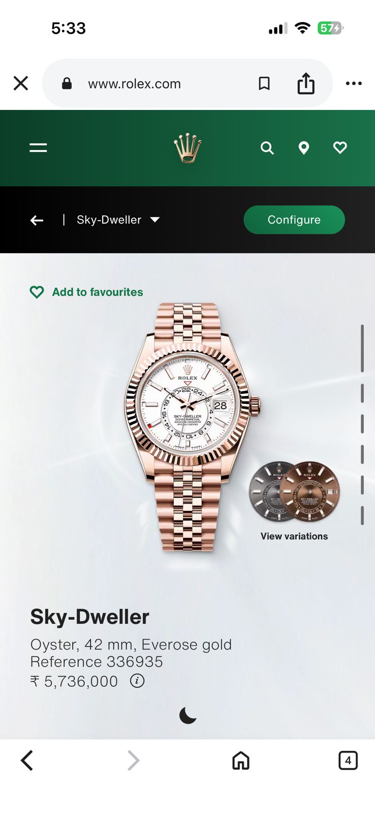 Rolex Sky-Dweller White Dial Rose Gold Automatic