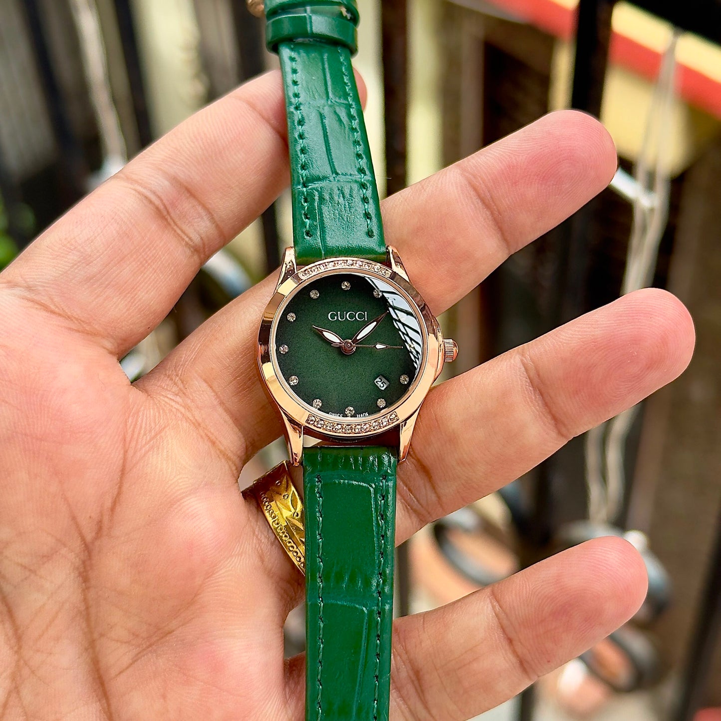 Gucci Green Dial Rose Gold