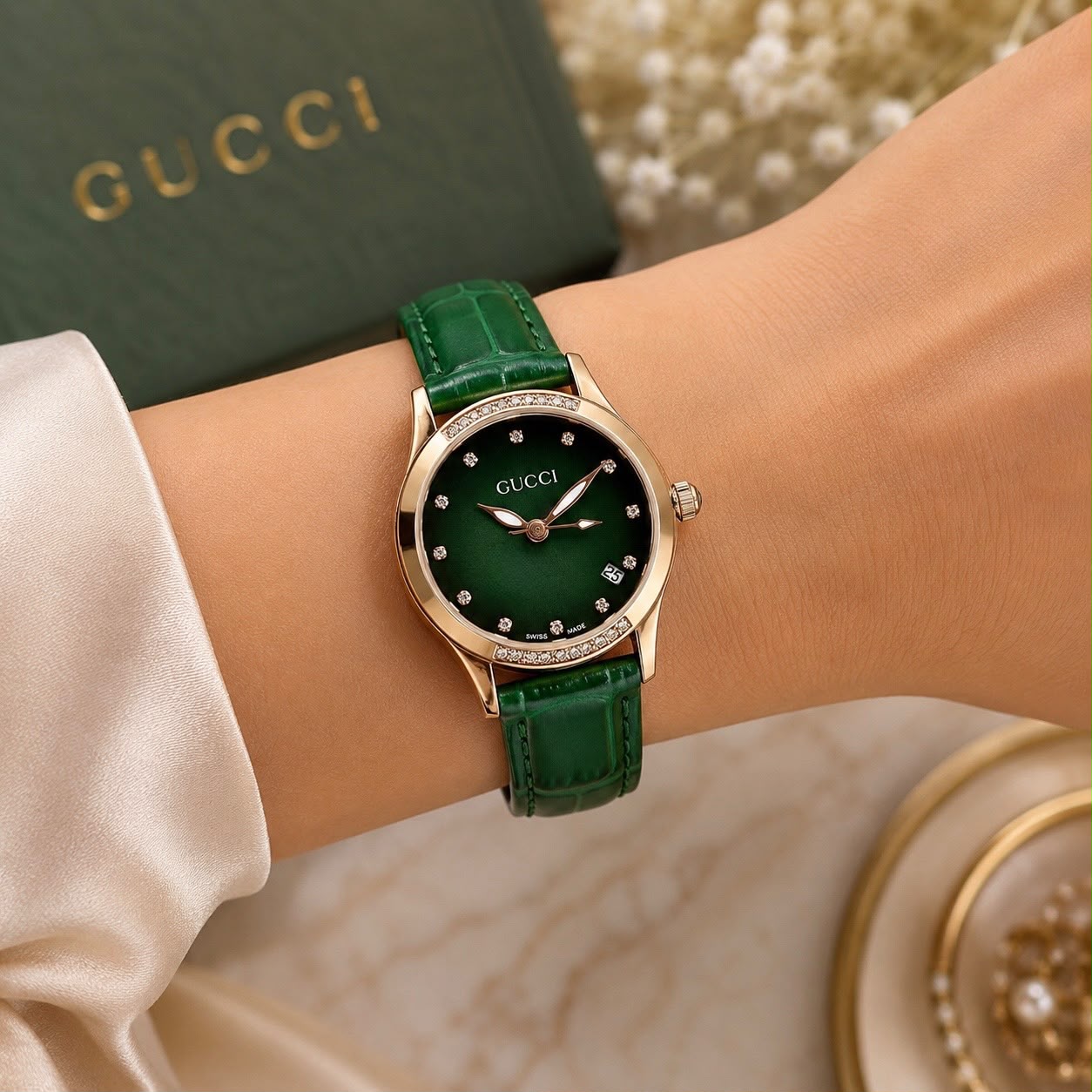Gucci Green Dial Rose Gold