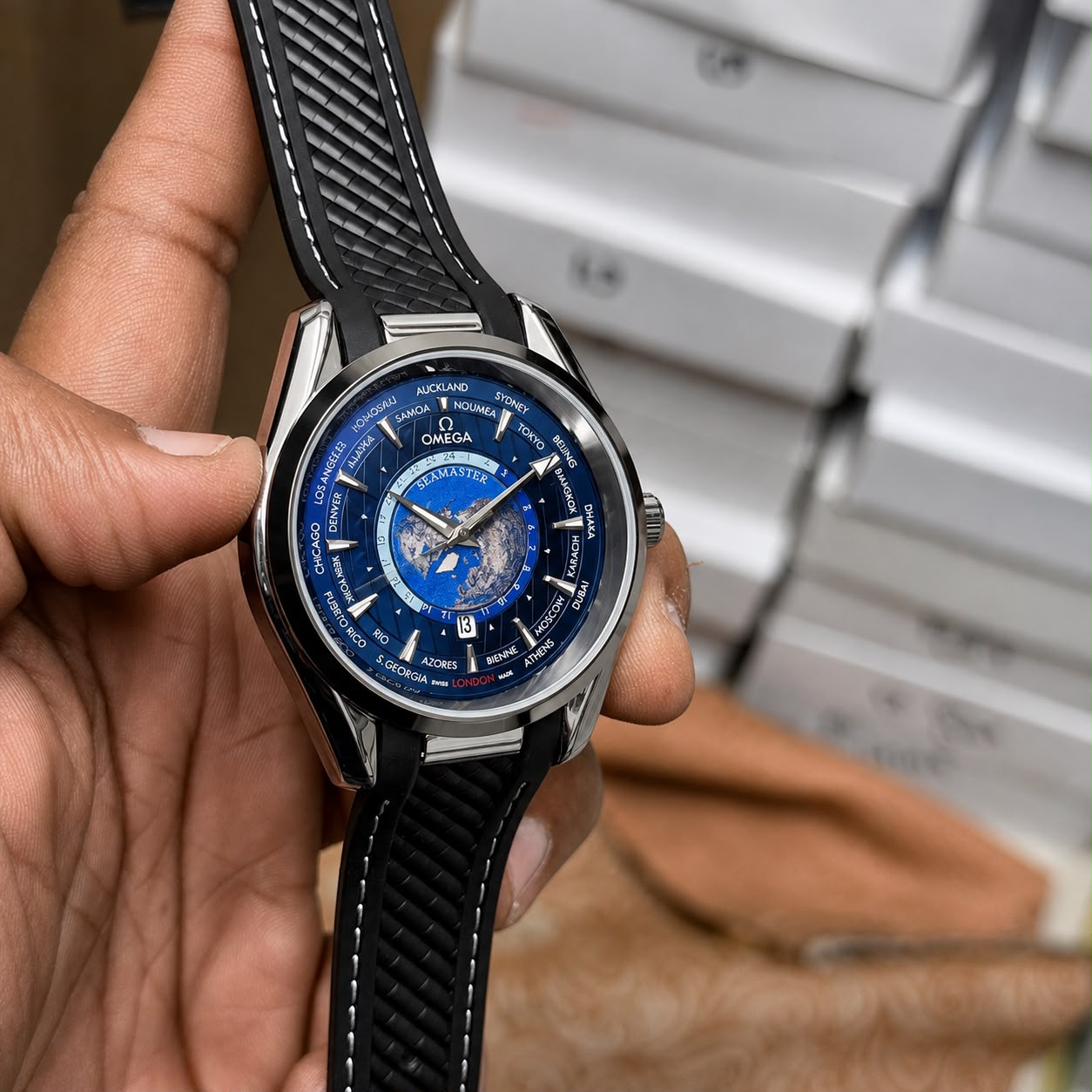 Omega Silver-Tone Blue Dial Quartz