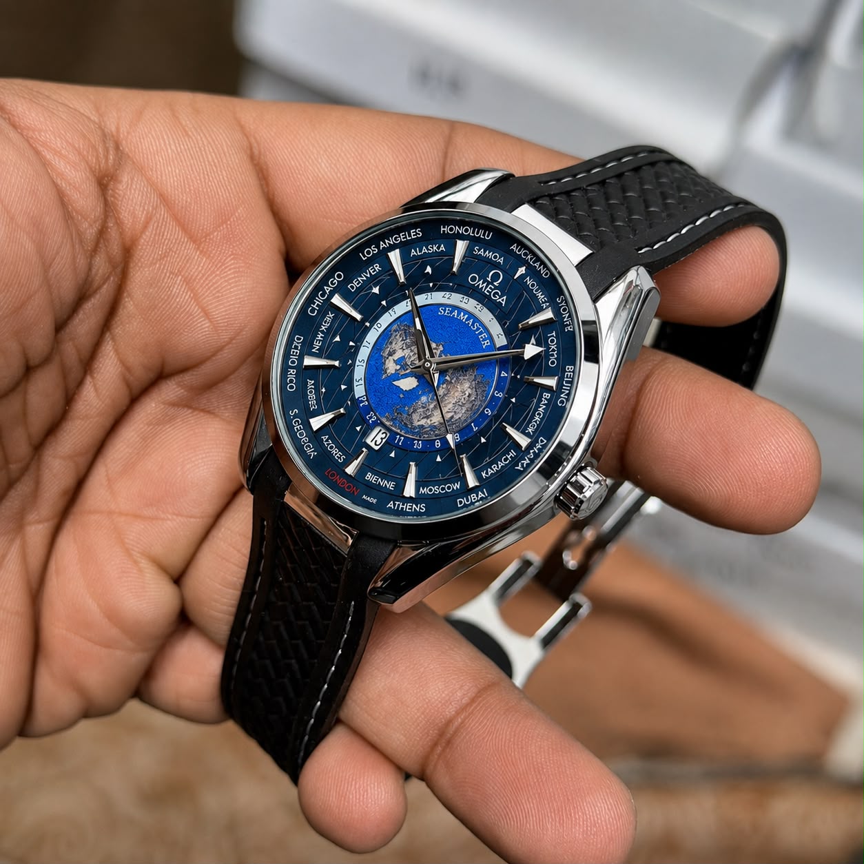 Omega Silver-Tone Blue Dial Quartz