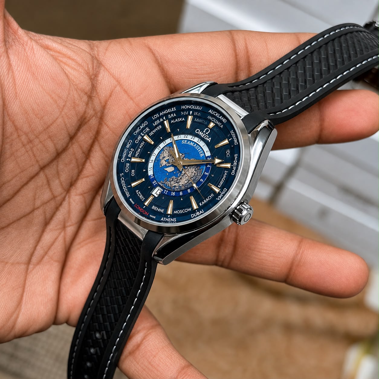 Omega Silver-Tone Blue Dial Quartz