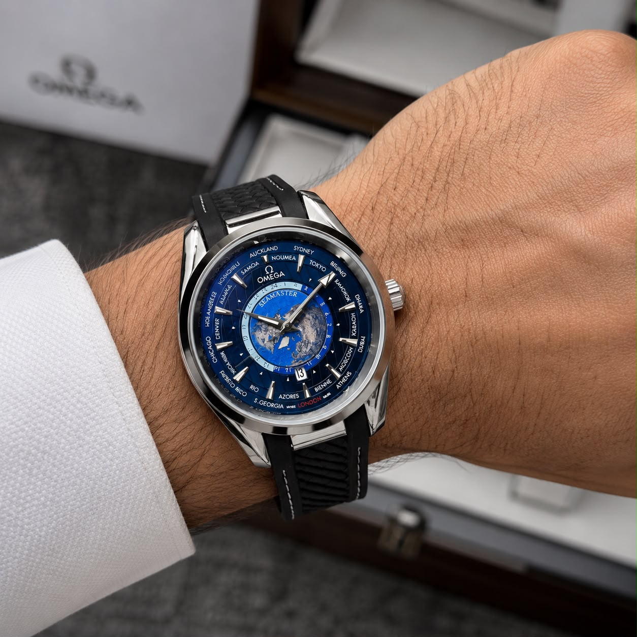 Omega Silver-Tone Blue Dial Quartz