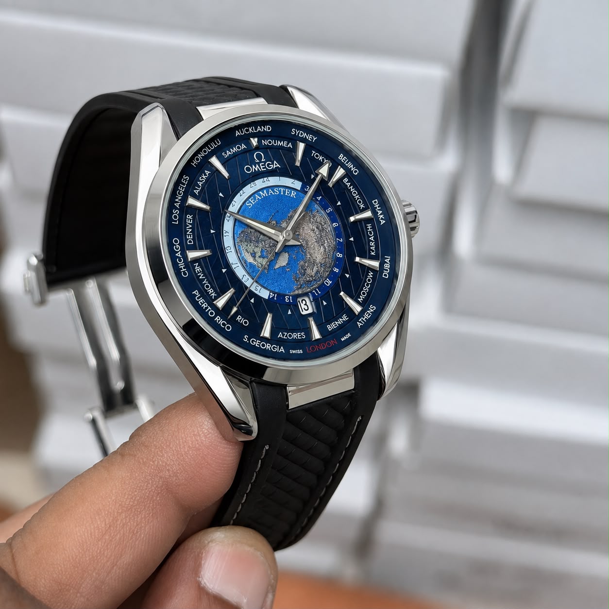 Omega Silver-Tone Blue Dial Quartz