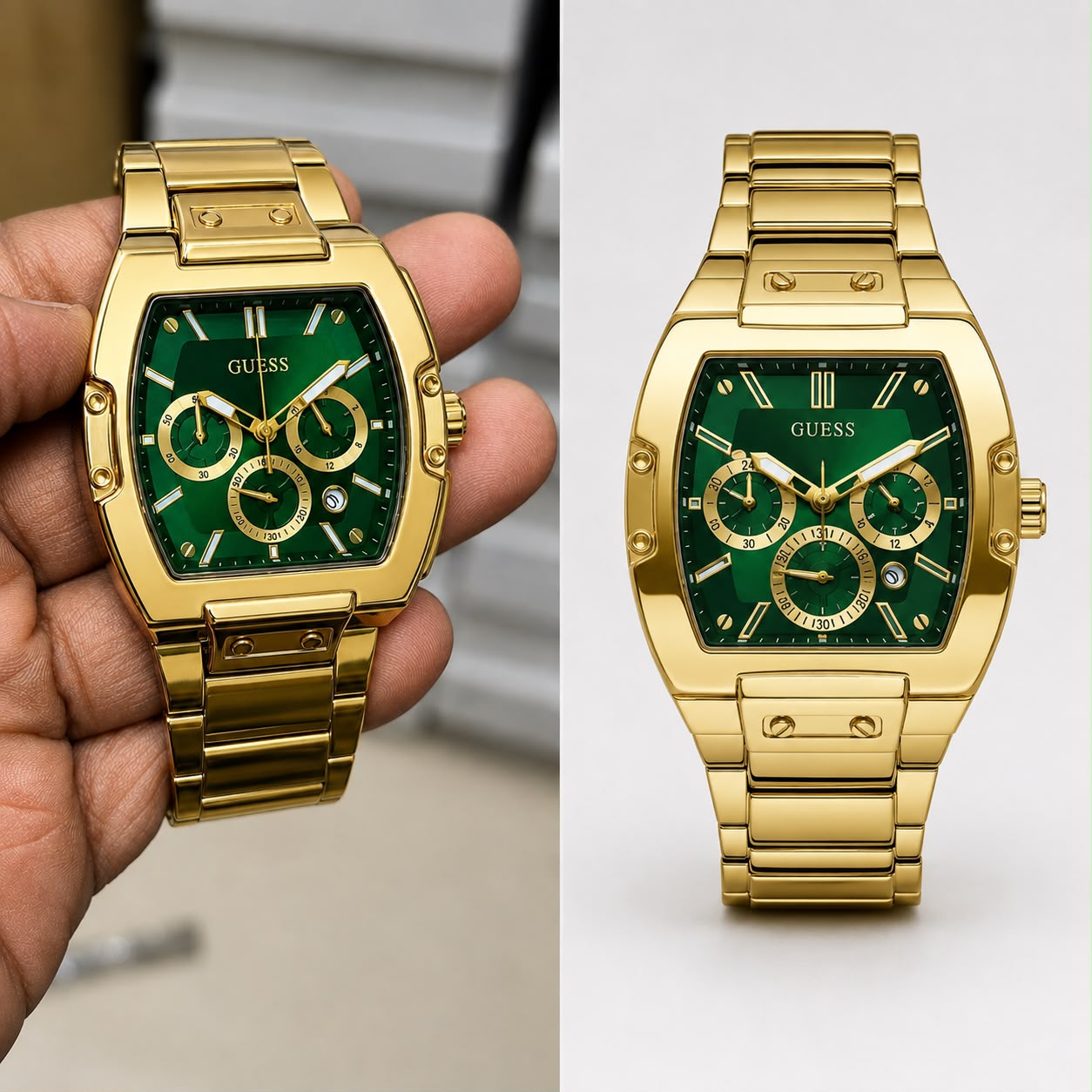 Guess Phoenix Rectangle Gold Tone Analog