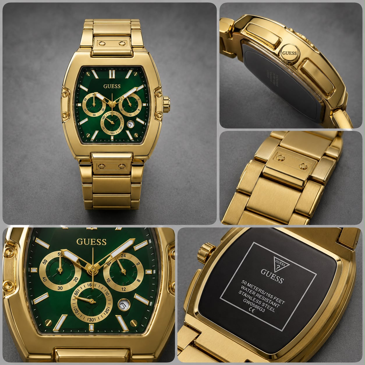 Guess Phoenix Rectangle Gold Tone Analog