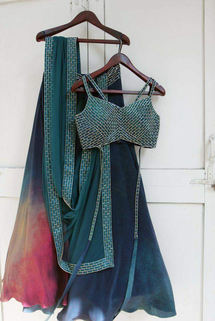 Lehenga Choli in Blue Color with Printed Silk and Satin Blouse