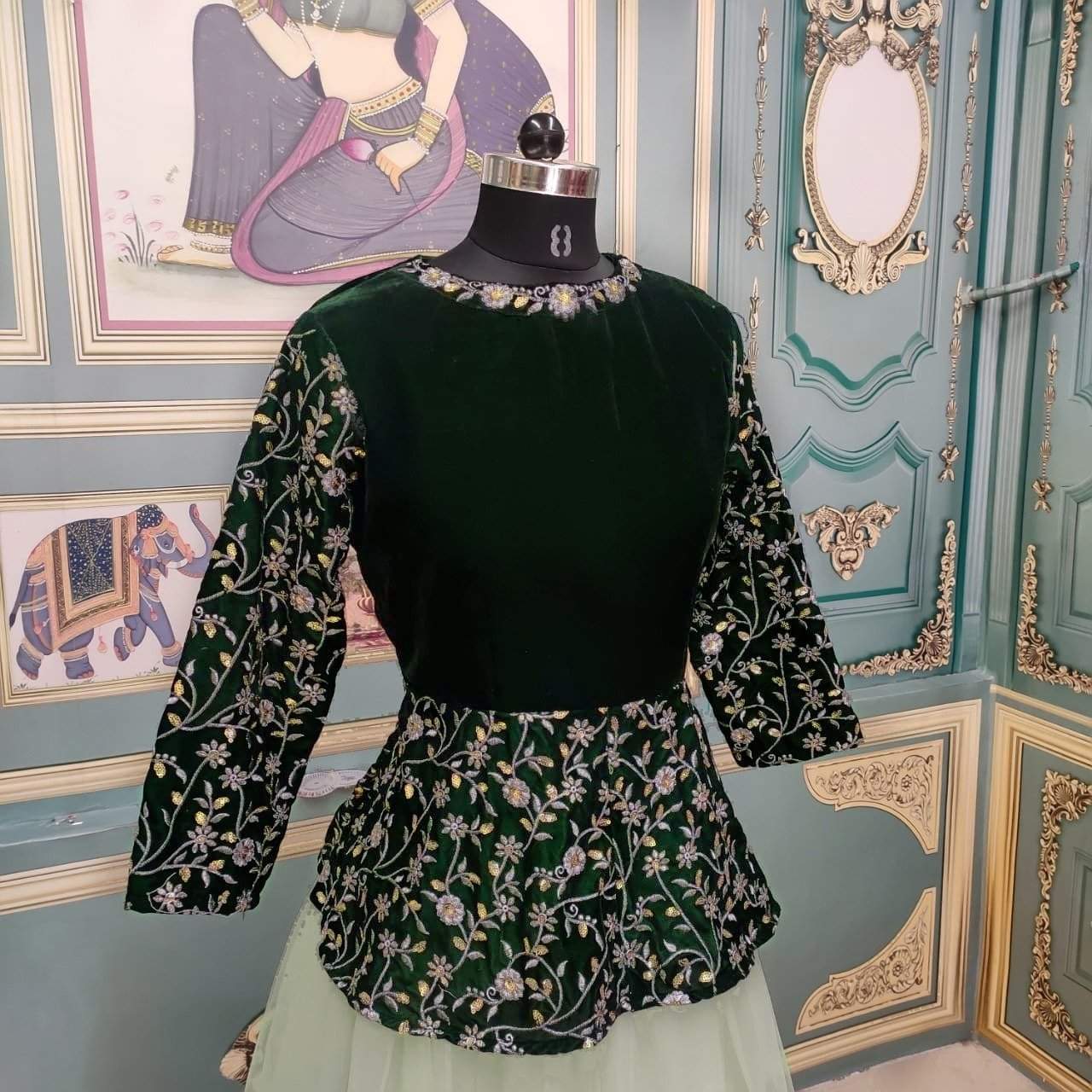 Pale Green Net Skirt with Green Peplum Top