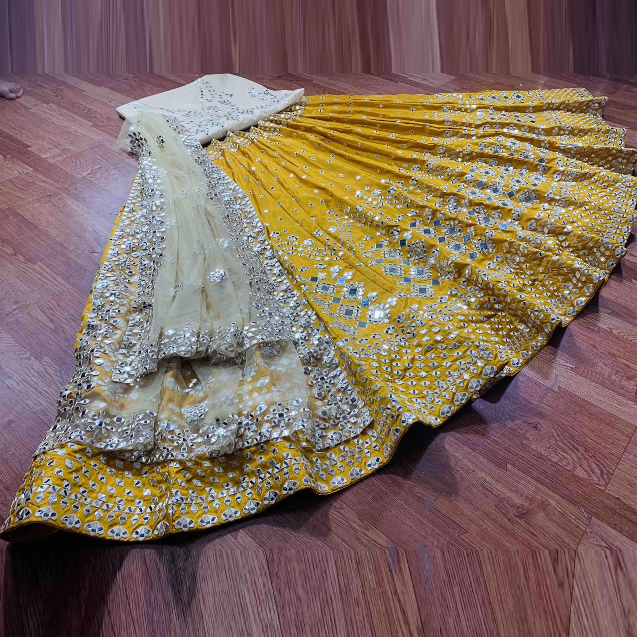 Mustard Yellow Lehenga Choli with Real Mirror Work