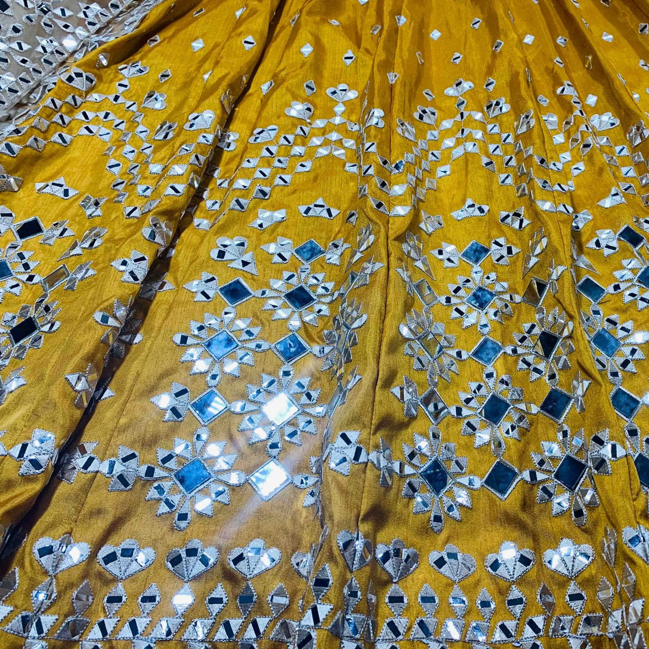 Mustard Yellow Lehenga Choli with Real Mirror Work