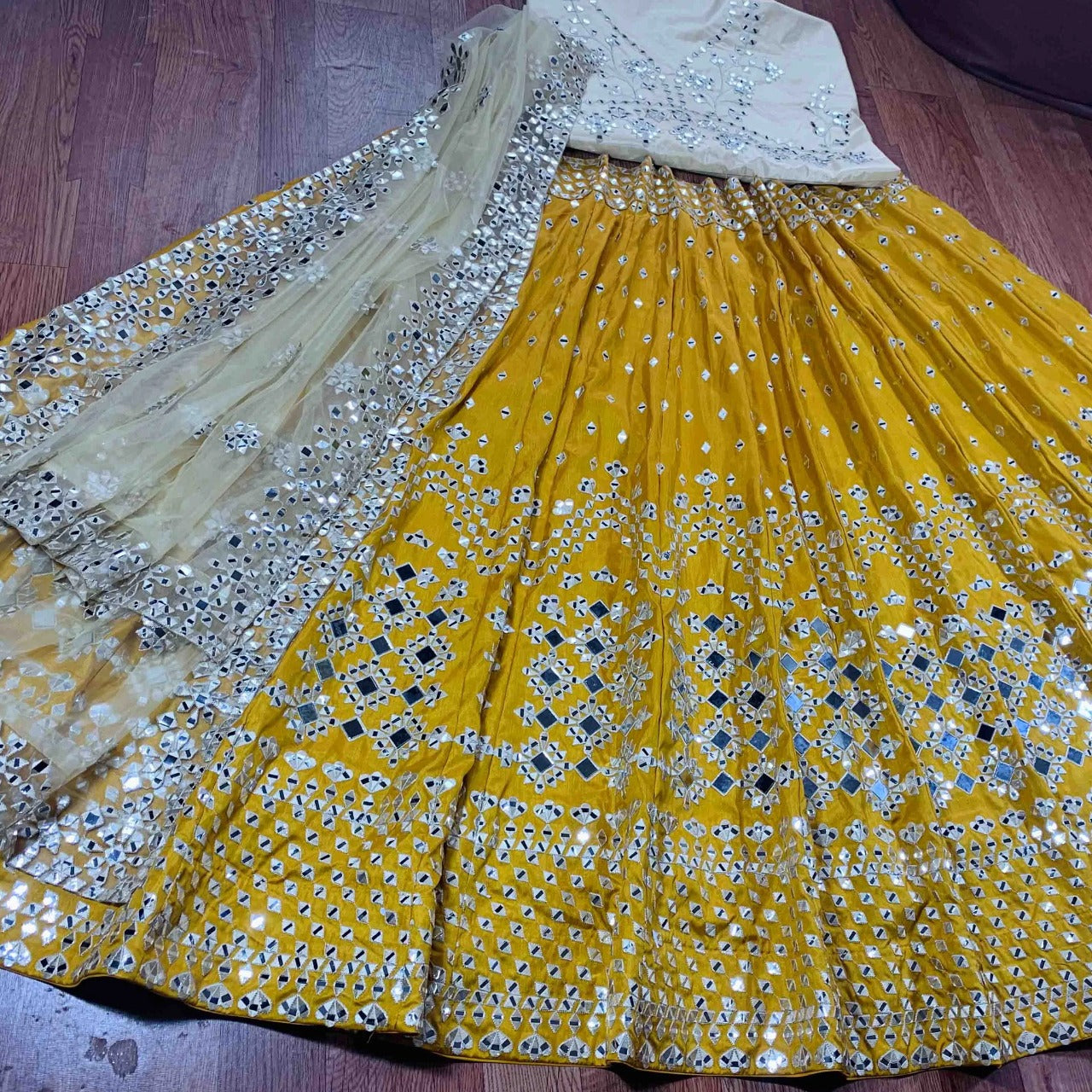 Mustard Yellow Lehenga Choli with Real Mirror Work