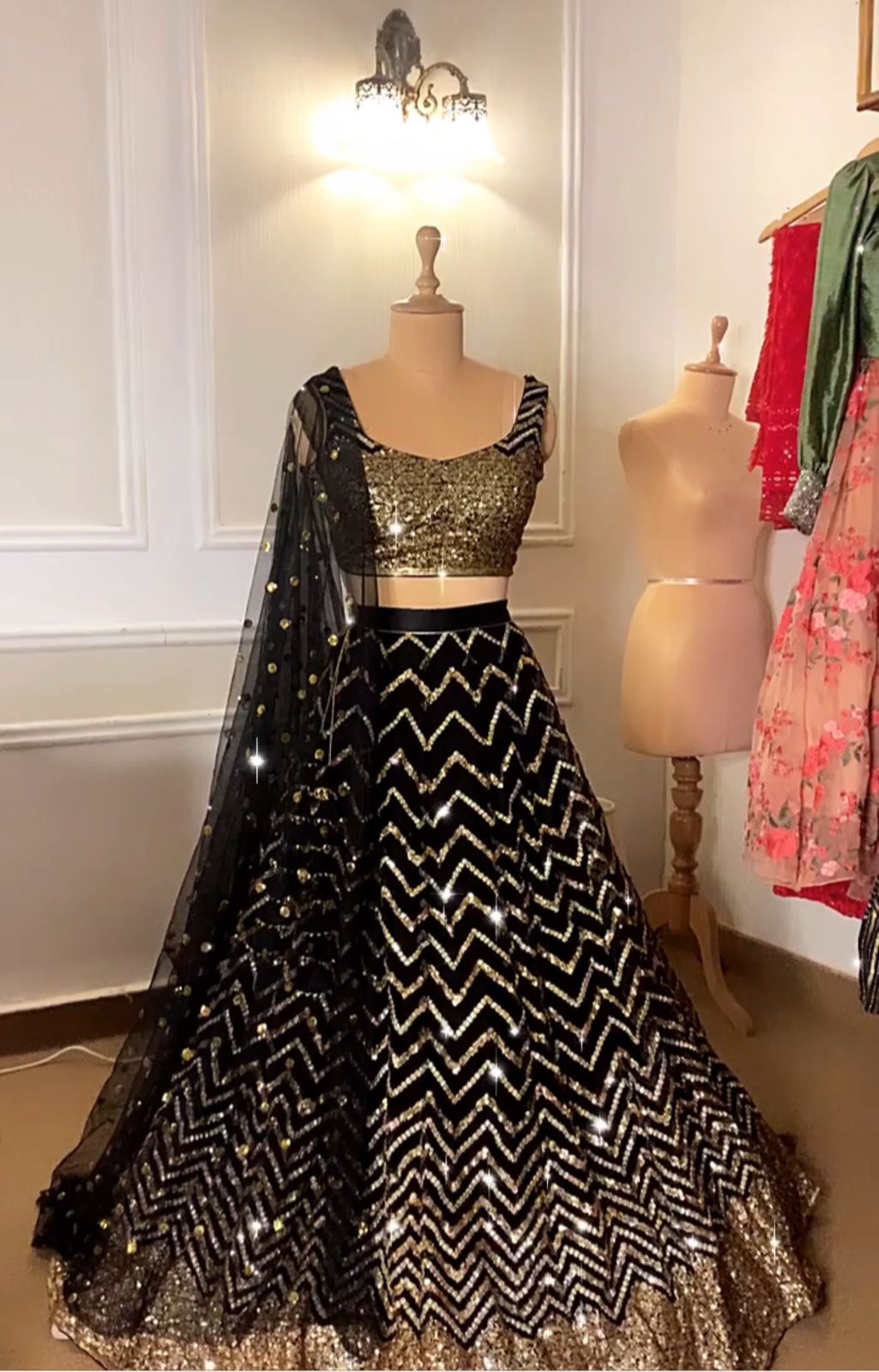 Black Colored Faux Georgette Embroidery Work Lehenga Choli