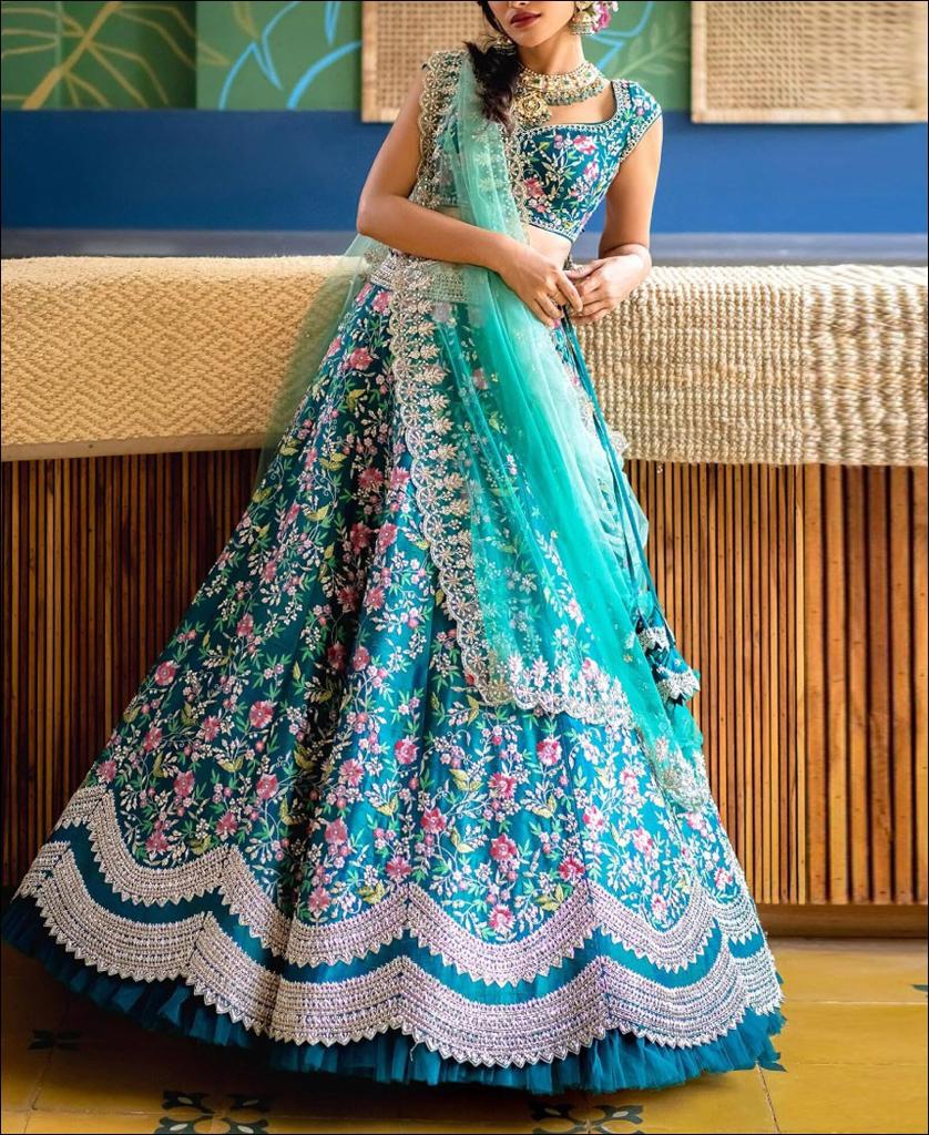 Light blue silk Lehenga Choli with Heavy Embroidery work