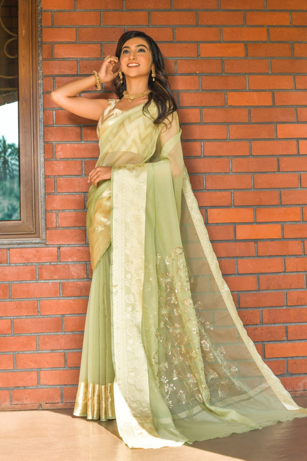 Lemon Yellow Pure Organza Saree with Jacquard Blouse