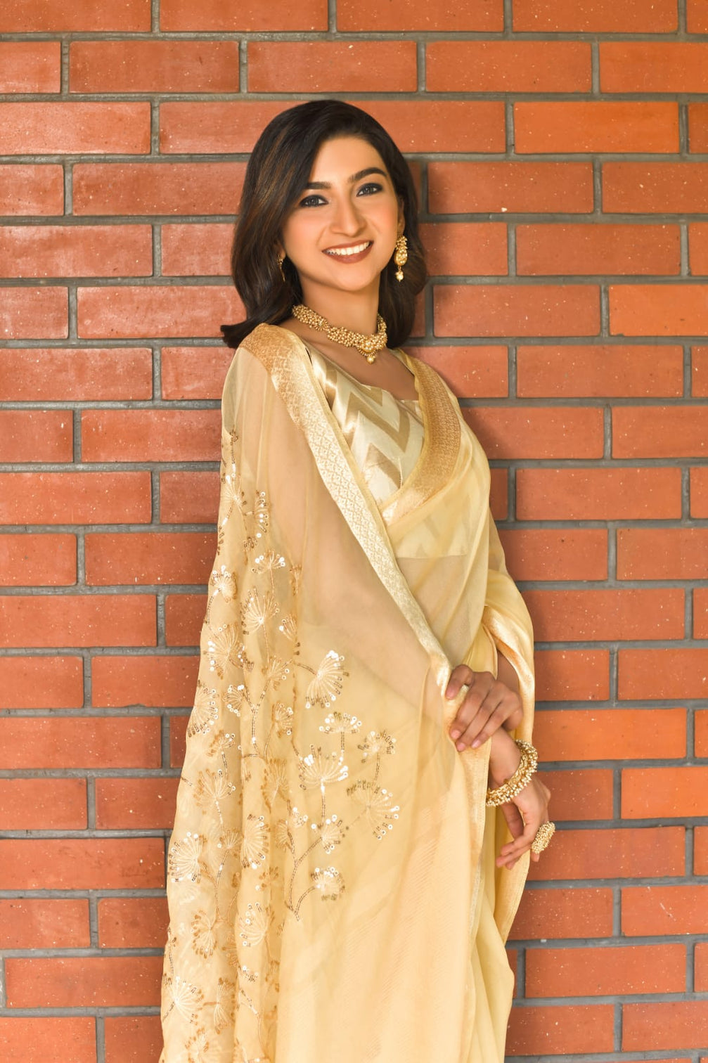 Yellow color Pure Organza Saree with Jacquard Blouse
