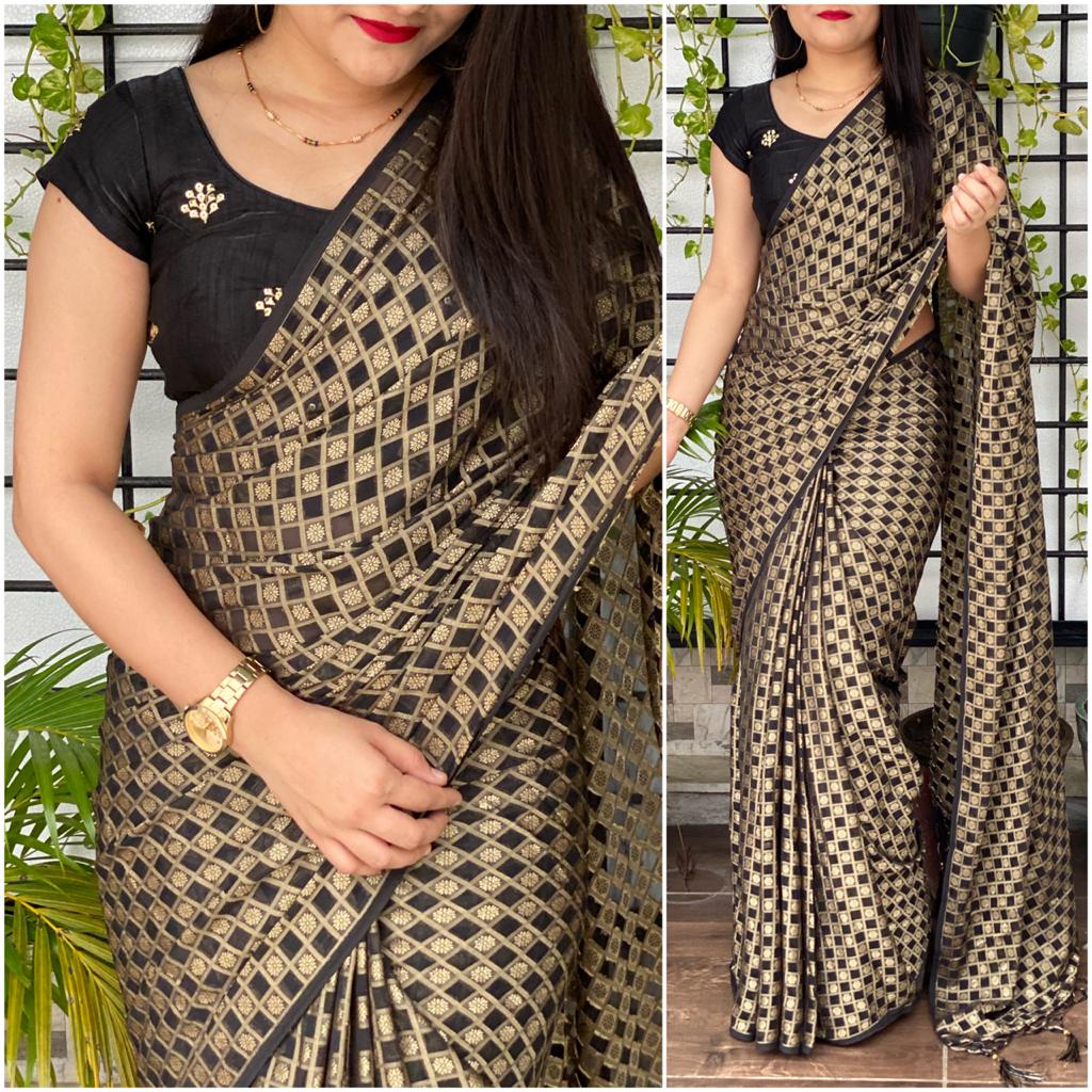 Black Jacquard Saree with Black Sequence Blouse