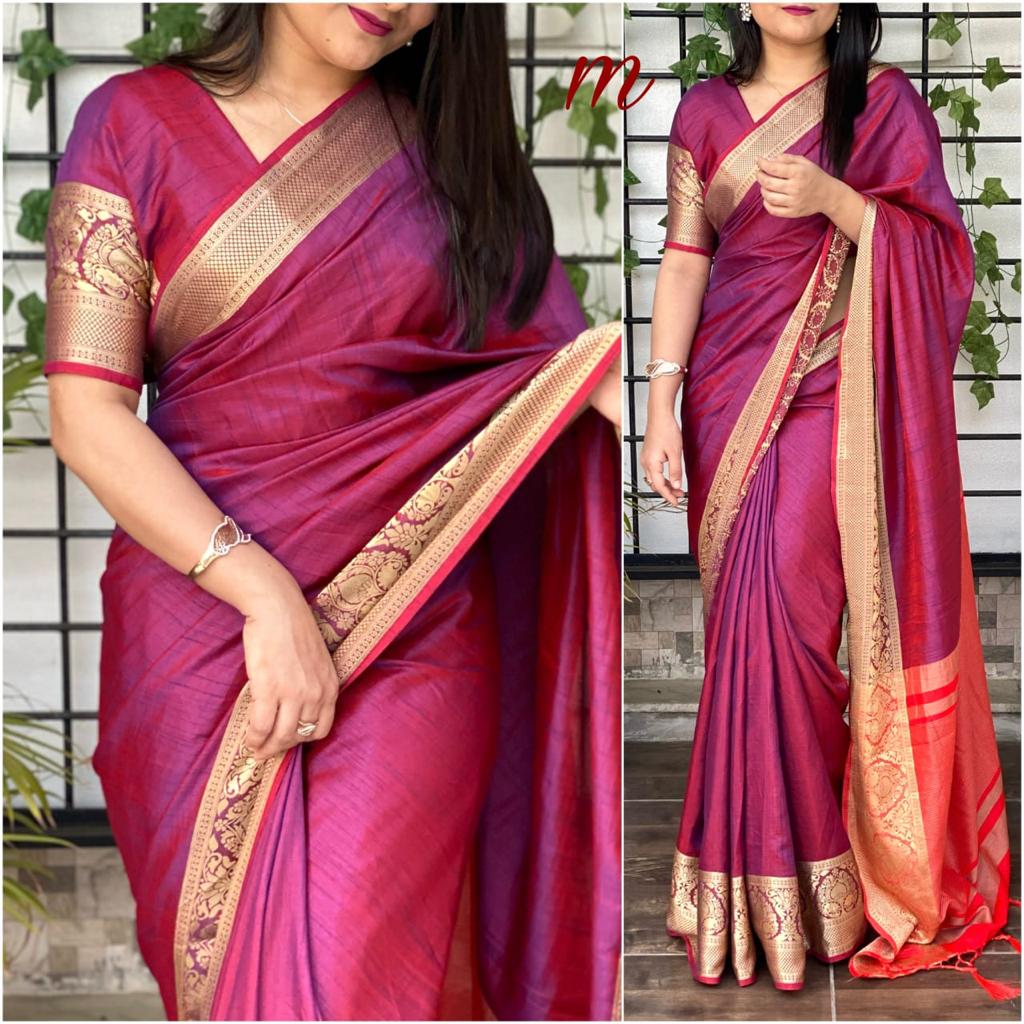 Wine Color Silk Saree with Jacquard Work