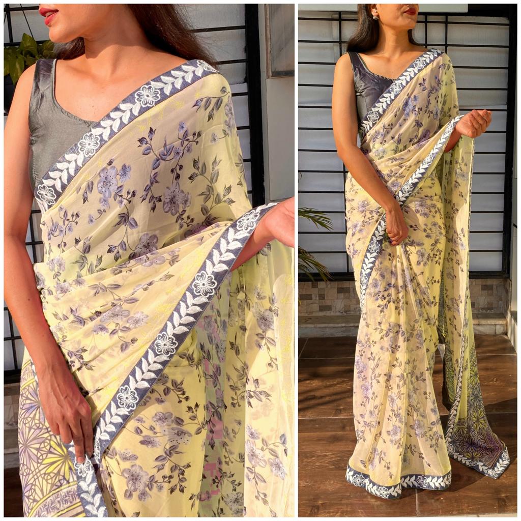 Printed Georgette Saree with Heavy Lace