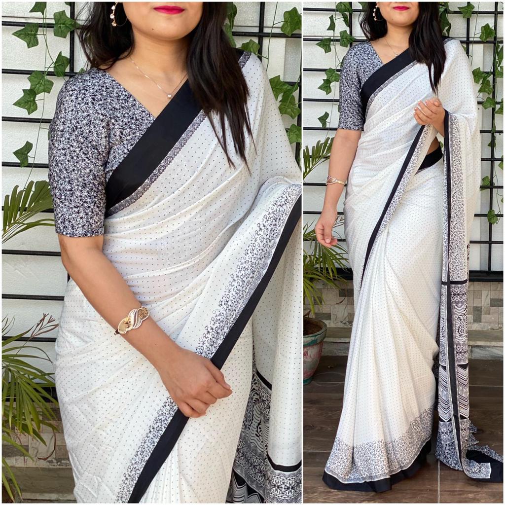 Silk Saree with Printed Silk Blouse