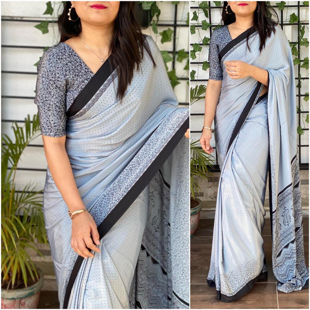 Silk Saree with Printed Silk Blouse