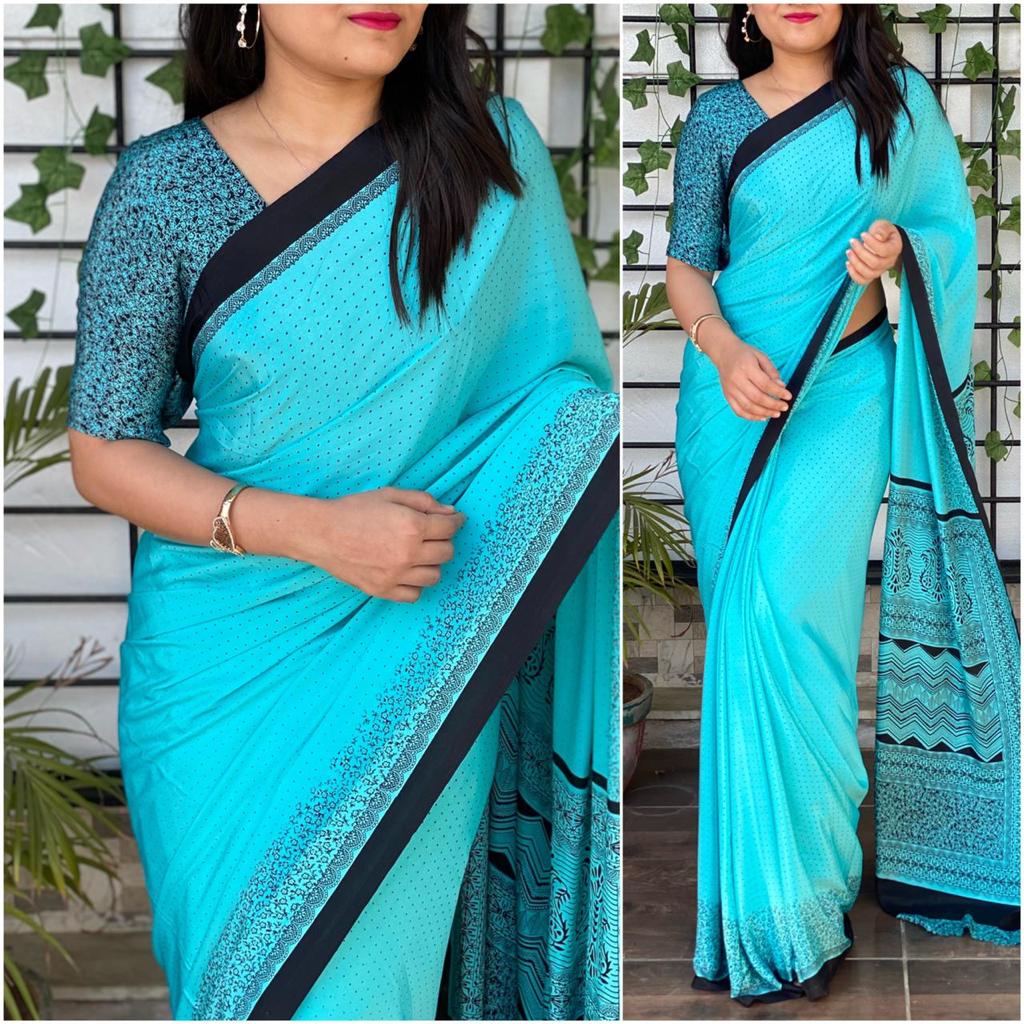 Silk Saree with Printed Silk Blouse