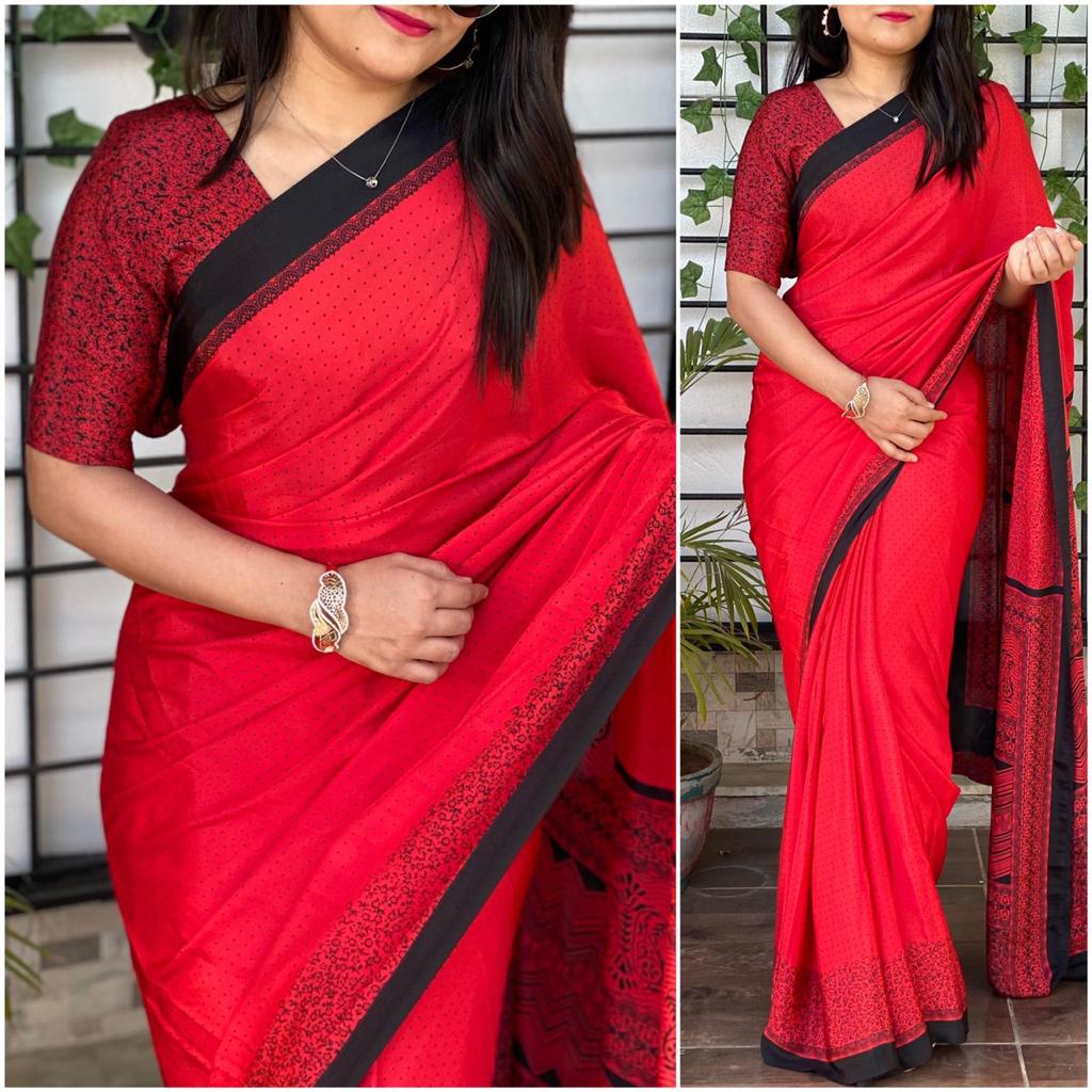 Silk Saree with Printed Silk Blouse