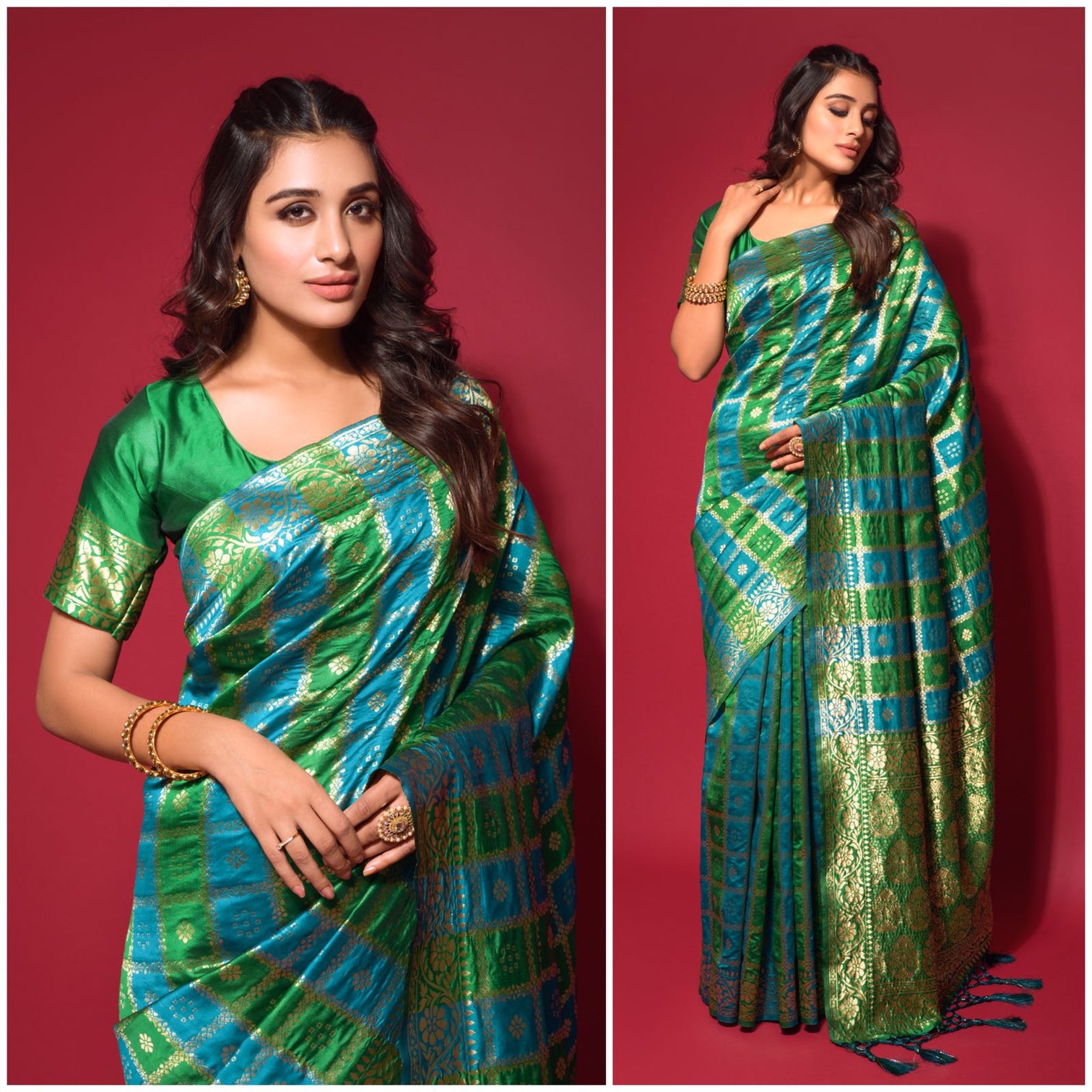 Green Silk Jacquard Saree with Zari weaving Work